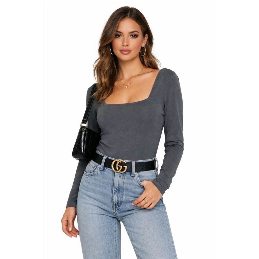House of Harlow Square Neck Long Sleeve Bodysuit NWT Size XS Basic Closet Staple